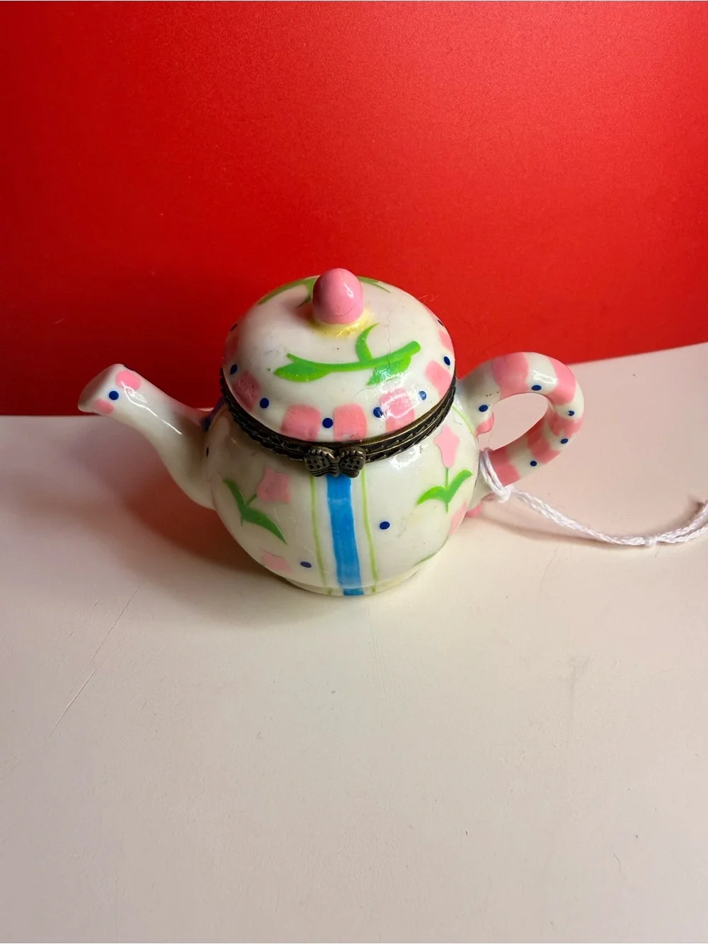 Vintage Style White and Pink Floral Teapot Trinket Box